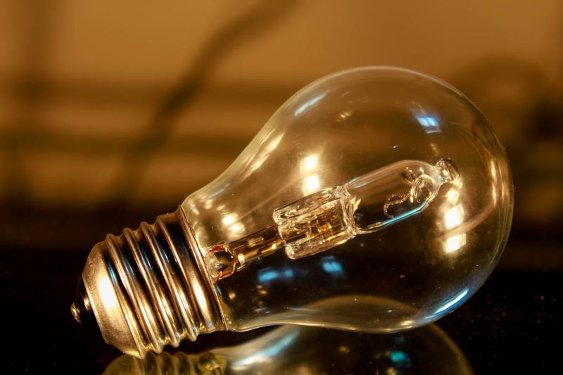 Clear incandescent bulb with a visible filament