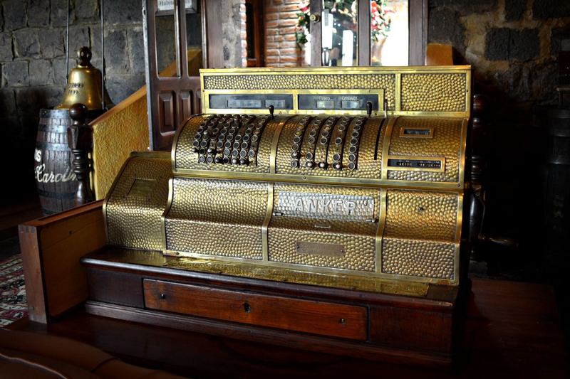 Antique brass mechanical cash register
