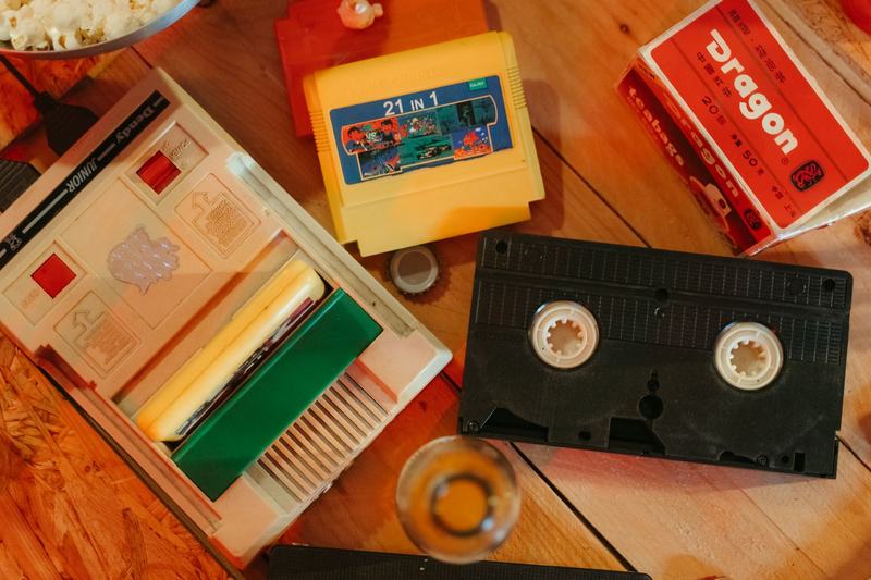 Retro video game cartridges on a table