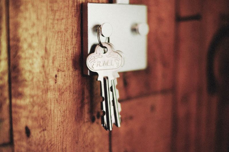 Metal key in a door lock