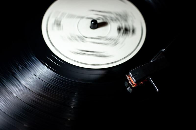 Vinyl record spinning on a turntable